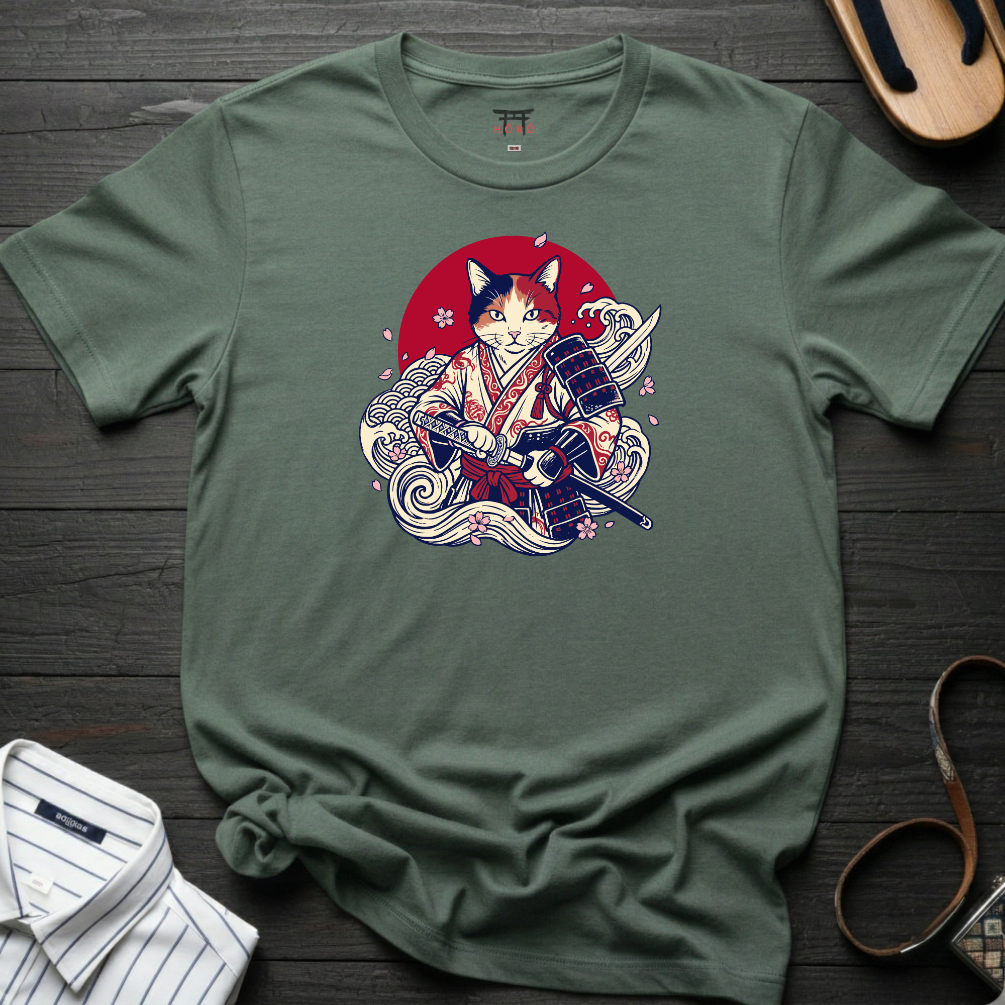 Red Sun Cat Samurai T-Shirt