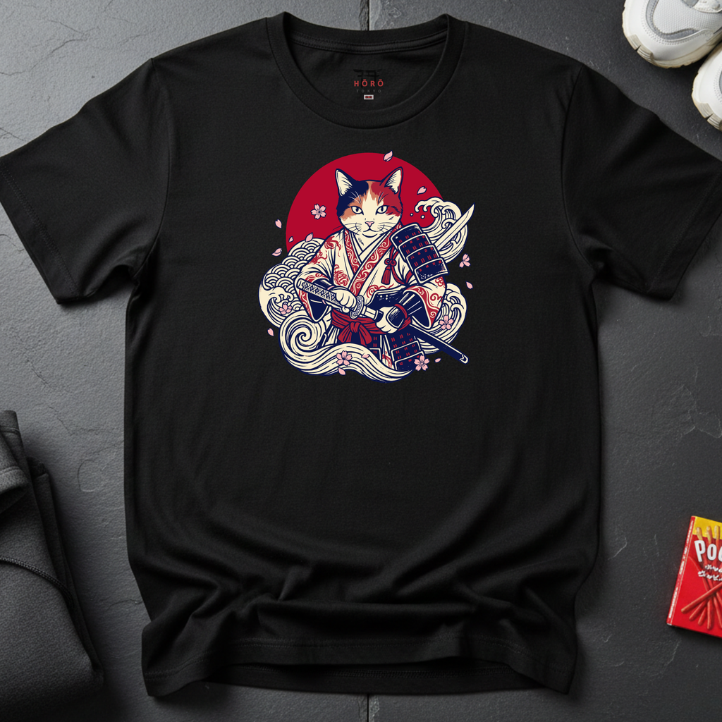Red Sun Cat Samurai T-Shirt