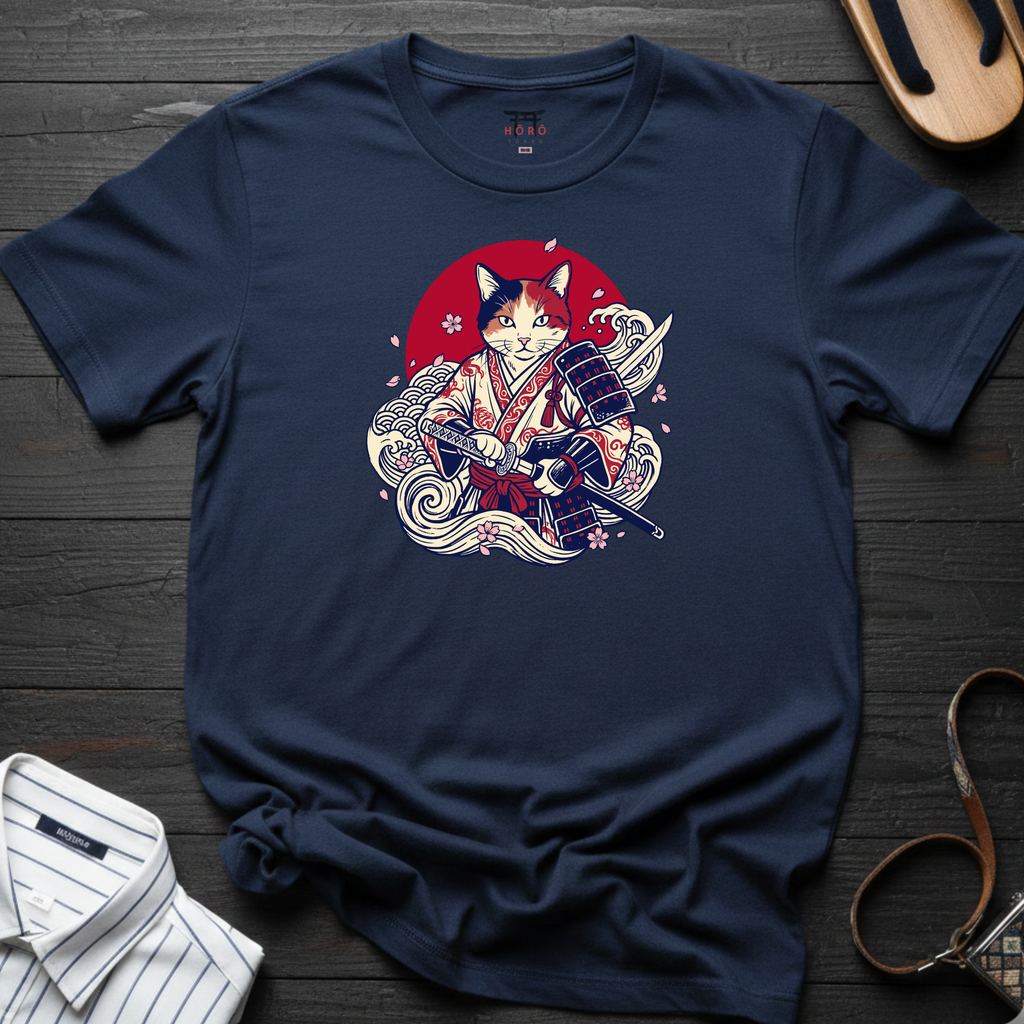 Red Sun Cat Samurai T-Shirt