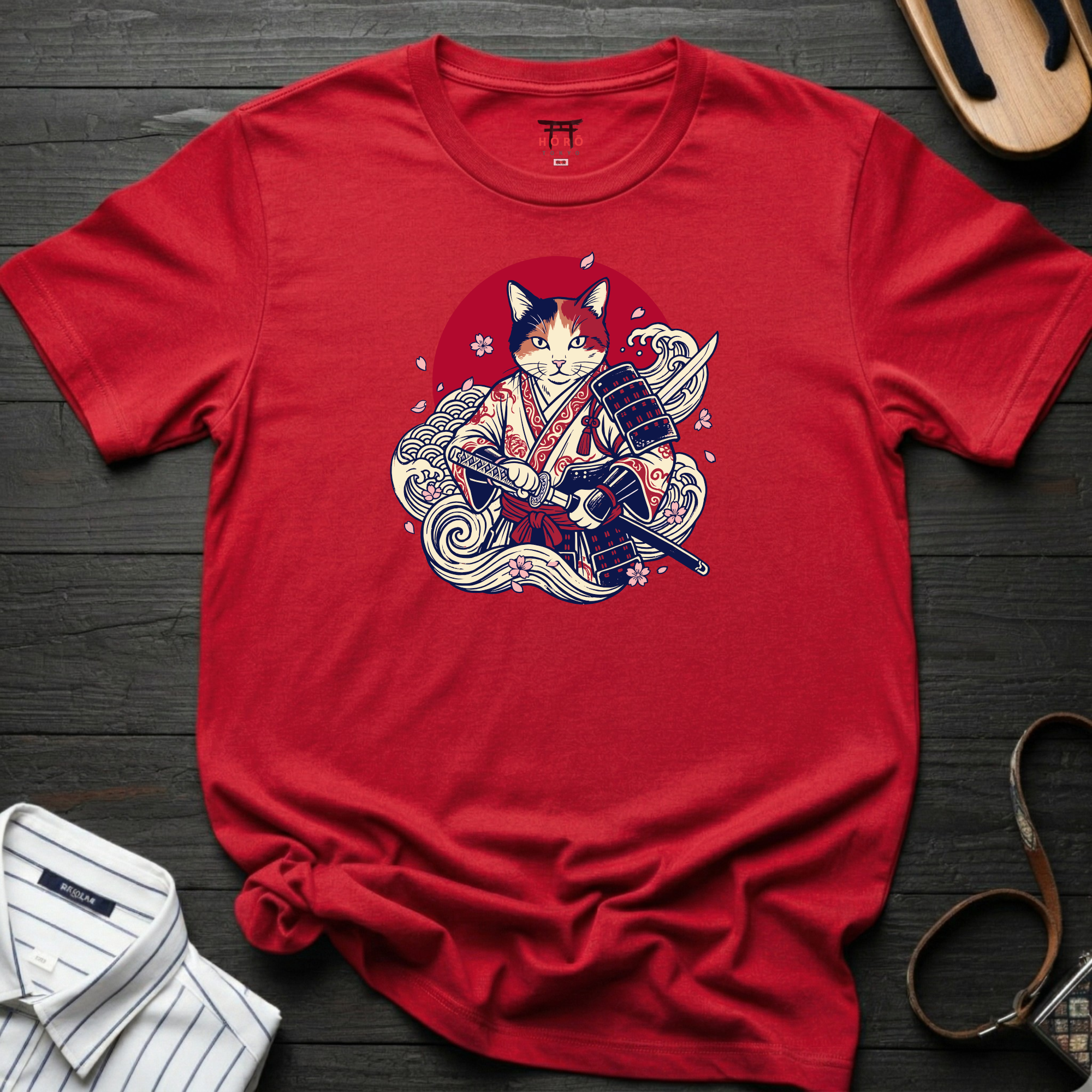 Red Sun Cat Samurai T-Shirt
