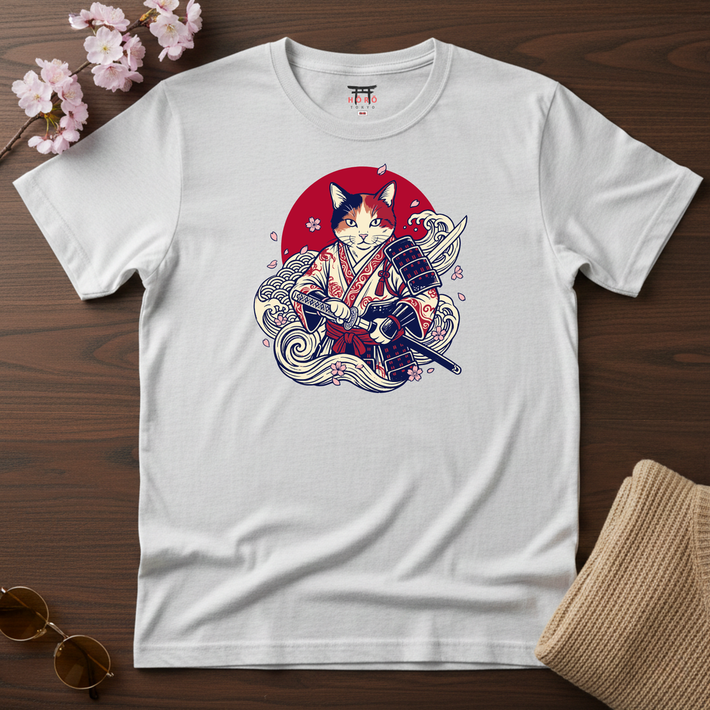 Red Sun Cat Samurai T-Shirt