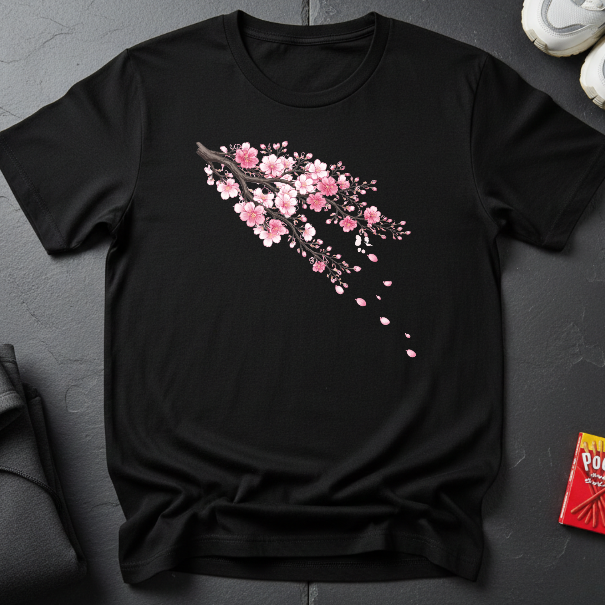 T-shirt à motif de branche de cerisier en fleurs
