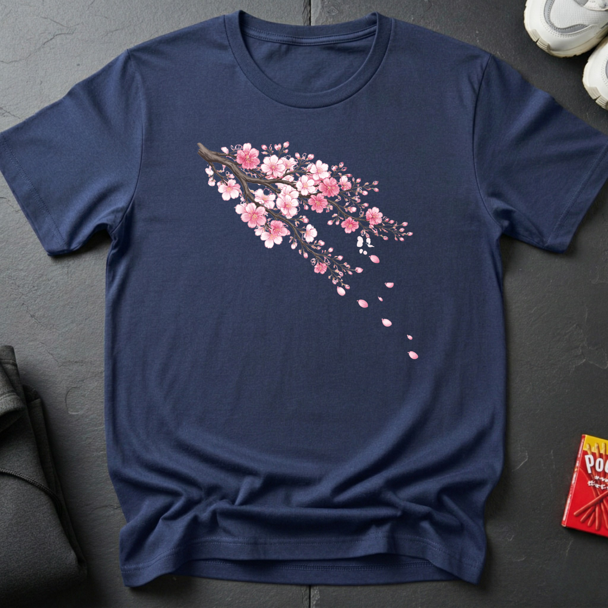 T-shirt à motif de branche de cerisier en fleurs