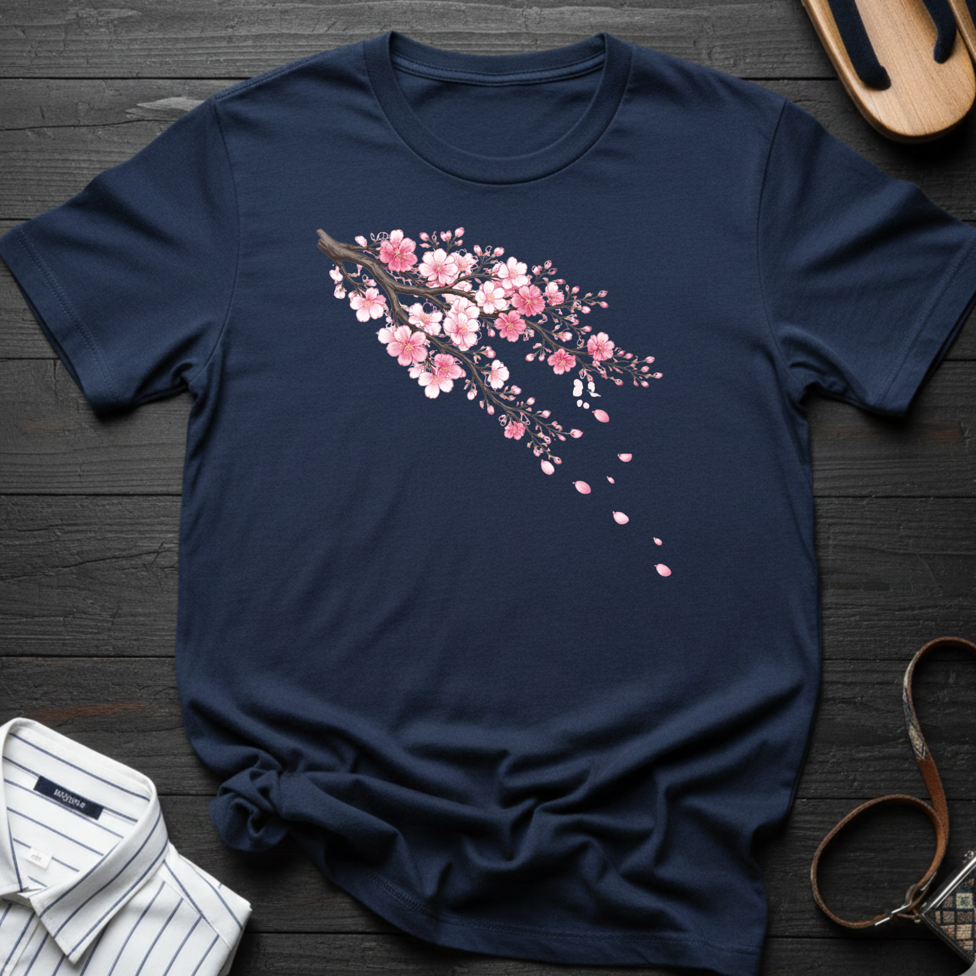 T-shirt à motif de branche de cerisier en fleurs